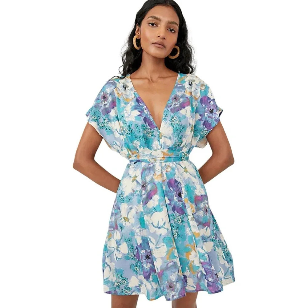 Free People Women's Floral Freddy Tie Mini Dress Size‎ Medium ($108) **No Tie